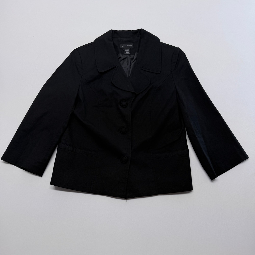 Rafaella Womens Black Cotton Stretch 3/4 Sleeve Button Front Blazer Jacket 8
